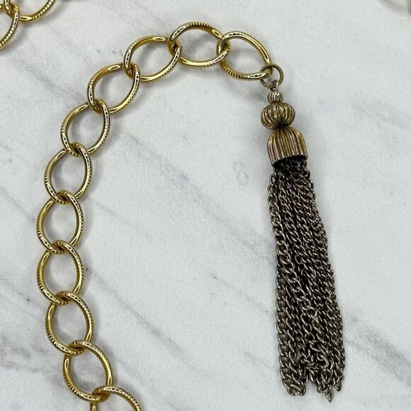 Y2K Gold Tone Chain Link Belt Tassel Charm Extra Small/Small (XS/S) ✨ - Picture 8 of 8